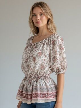 Needle & Thread Floral Chiffon Boho Top Sz S Sheer Feminine Cottagecore Prairie
